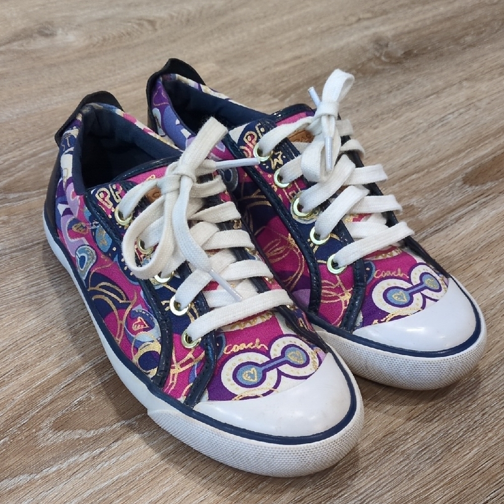 💗💙Coach Women's Pink and Purple Patterned Sneakers size 5.5💗💙 GORGEOUS!!!💙